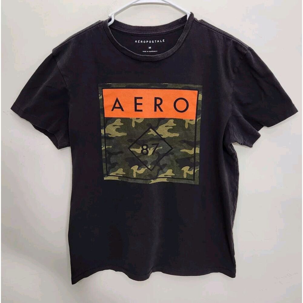 Aeropostale Aero 87 Camo Logo Short Sleeve T-shirt Men's Medium Black 1083